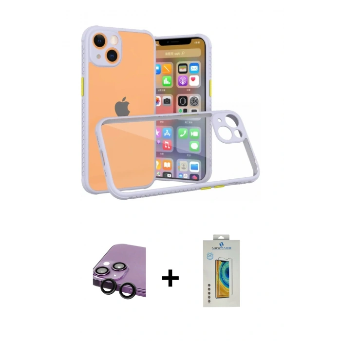 MARSİLYAN™- iPhone 13 Mini Kılıf Nova Asil Özel Seri - Siyah Polymer Nano Ekran Koruyucu + Raze Metal Kamera Lens - SH