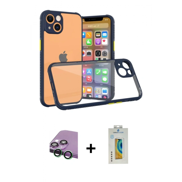 MARSİLYAN™- iPhone 13 Mini Kılıf Nova Asil Özel Seri - Siyah Polymer Nano Ekran Koruyucu + Yeşil Raze Metal Kamera Lens