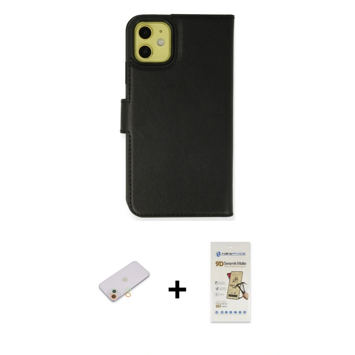 MARSİLYAN™- iPhone 13 Mini Kılıf Siluet Işık Serisi - Siyah Mat Seramik Nano Ekran Koruyucu + Renkli Kamera Lens Koruma Cam - TU