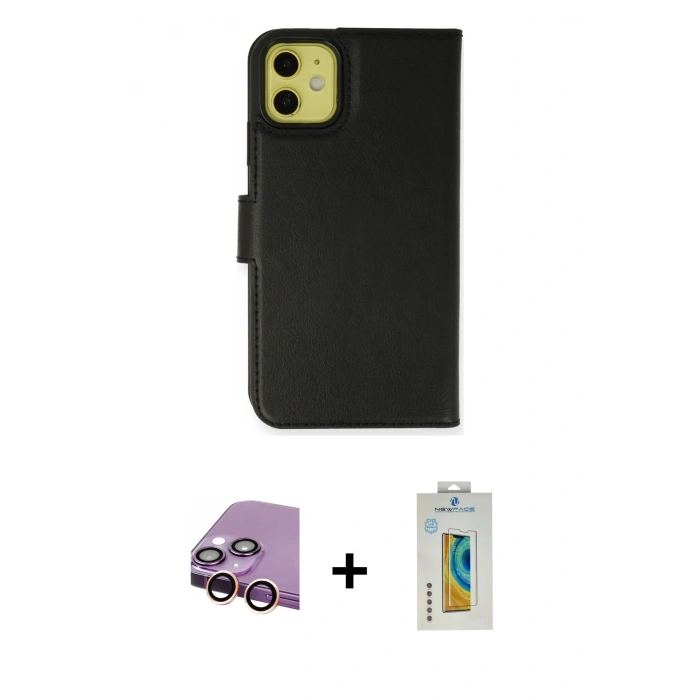 MARSİLYAN™- iPhone 13 Mini Kılıf Siluet Işık Serisi - Siyah Polymer Nano Ekran Koruyucu + Raze Metal Kamera Lens - PE