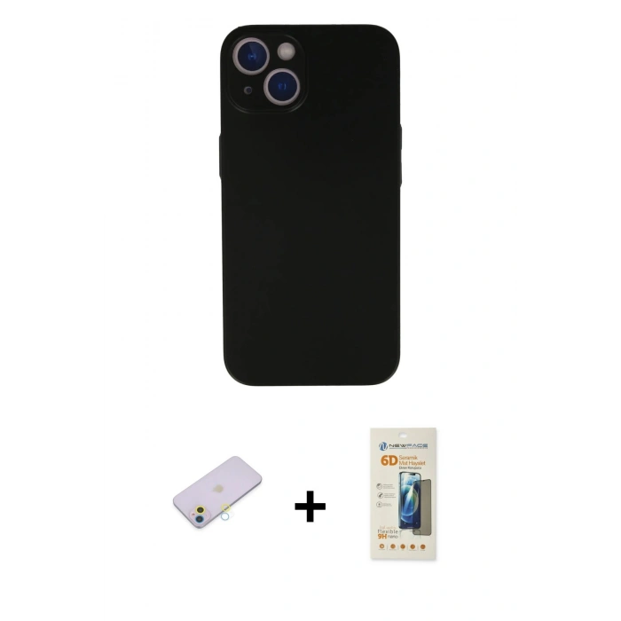 MARSİLYAN™- iPhone 13 Mini Kılıf Yadigar Yansıma Serisi - Siyah 6D Mat Seramik Hayalet Nano Ekran Koruyucu + Renkli Kamera Lens Koruma Cam - SI