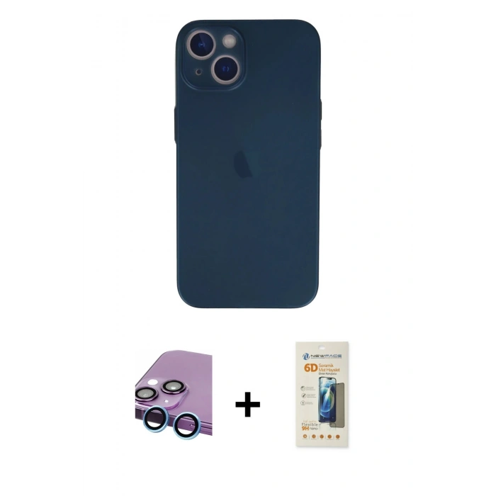 MARSİLYAN™- iPhone 13 Mini Kılıf Yadigar Yansıma Serisi - Siyah 6D Mat Seramik Hayalet Nano Ekran Koruyucu + Raze Metal Kamera Lens - MI