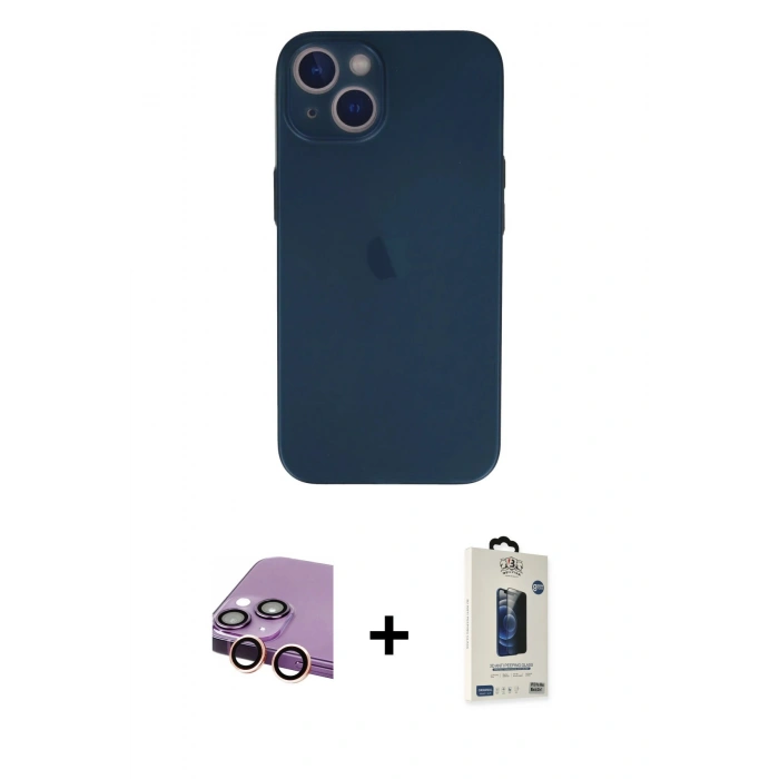 MARSİLYAN™- iPhone 13 Mini Kılıf Yadigar Yansıma Serisi - Siyah Bilvis Hayalet Cam Ekran Koruyucu + Raze Metal Kamera Lens - PE