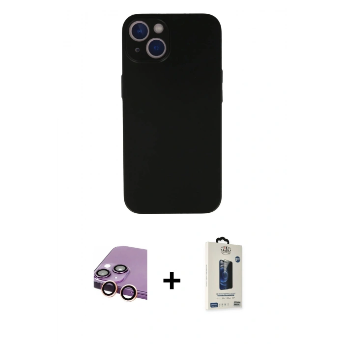 MARSİLYAN™- iPhone 13 Mini Kılıf Yadigar Yansıma Serisi - Siyah Bilvis Hayalet Cam Ekran Koruyucu + Raze Metal Kamera Lens - PE