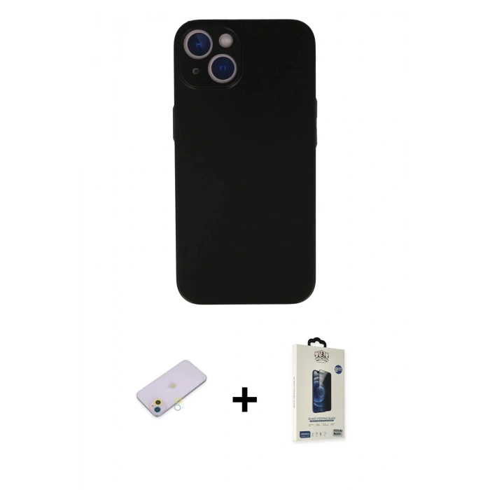 MARSİLYAN™- iPhone 13 Mini Kılıf Yadigar Yansıma Serisi - Siyah Bilvis Hayalet Cam Ekran Koruyucu + Renkli Kamera Lens Koruma Cam - SI