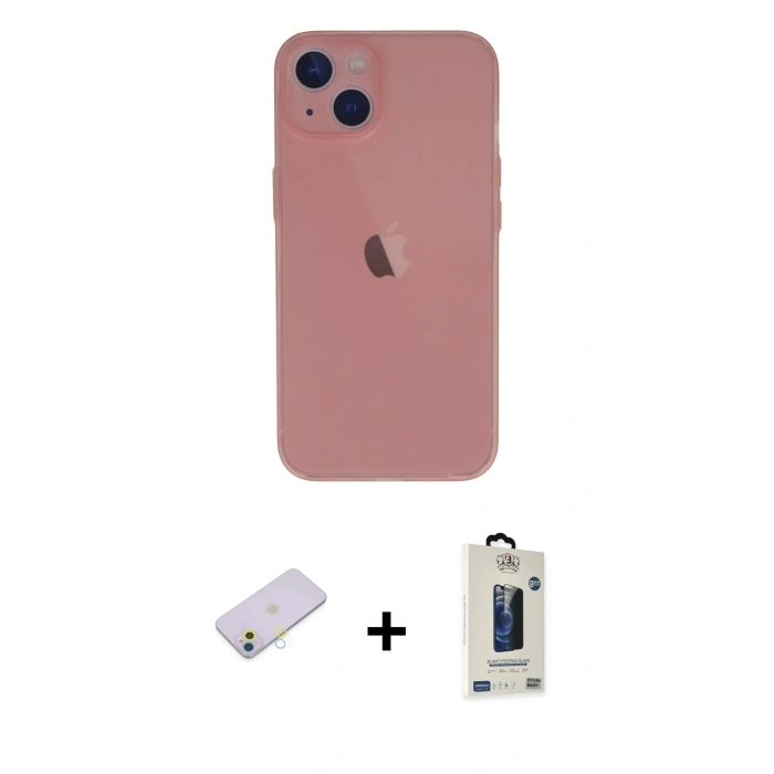 MARSİLYAN™- iPhone 13 Mini Kılıf Yadigar Yansıma Serisi - Siyah Bilvis Hayalet Cam Ekran Koruyucu + Renkli Kamera Lens Koruma Cam - SI