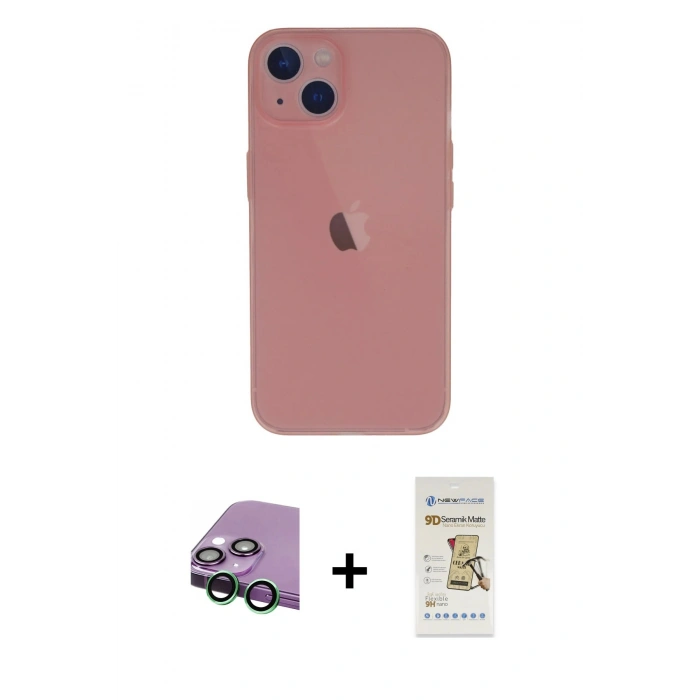 MARSİLYAN™- iPhone 13 Mini Kılıf Yadigar Yansıma Serisi - Siyah Mat Seramik Nano Ekran Koruyucu + Raze Metal Kamera Lens - YL