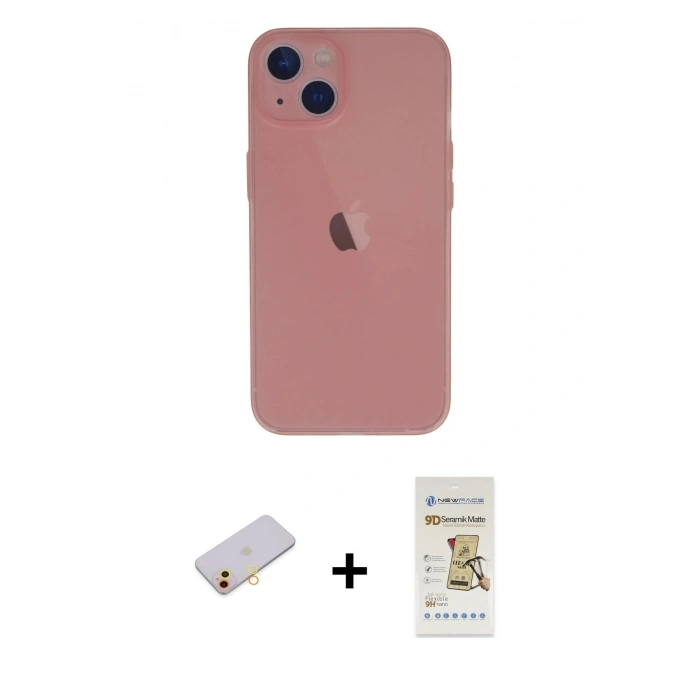 MARSİLYAN™- iPhone 13 Mini Kılıf Yadigar Yansıma Serisi - Siyah Mat Seramik Nano Ekran Koruyucu + Renkli Kamera Lens Koruma Cam - SI