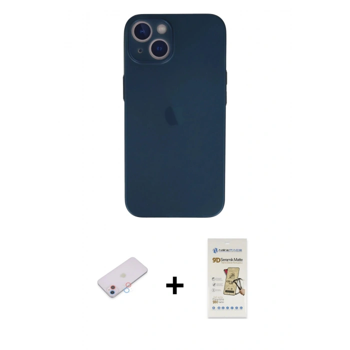 MARSİLYAN™- iPhone 13 Mini Kılıf Yadigar Yansıma Serisi - Siyah Mat Seramik Nano Ekran Koruyucu + Renkli Kamera Lens Koruma Cam - PE