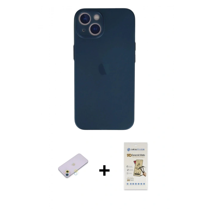 MARSİLYAN™- iPhone 13 Mini Kılıf Yadigar Yansıma Serisi - Siyah Mat Seramik Nano Ekran Koruyucu + Renkli Kamera Lens Koruma Cam - SI