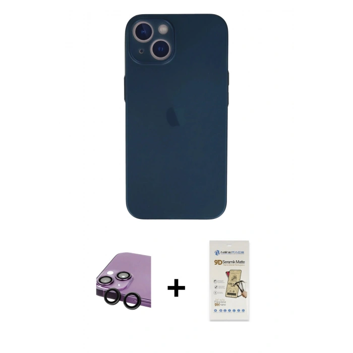 MARSİLYAN™- iPhone 13 Mini Kılıf Yadigar Yansıma Serisi - Siyah Mat Seramik Nano Ekran Koruyucu + Raze Metal Kamera Lens - SH