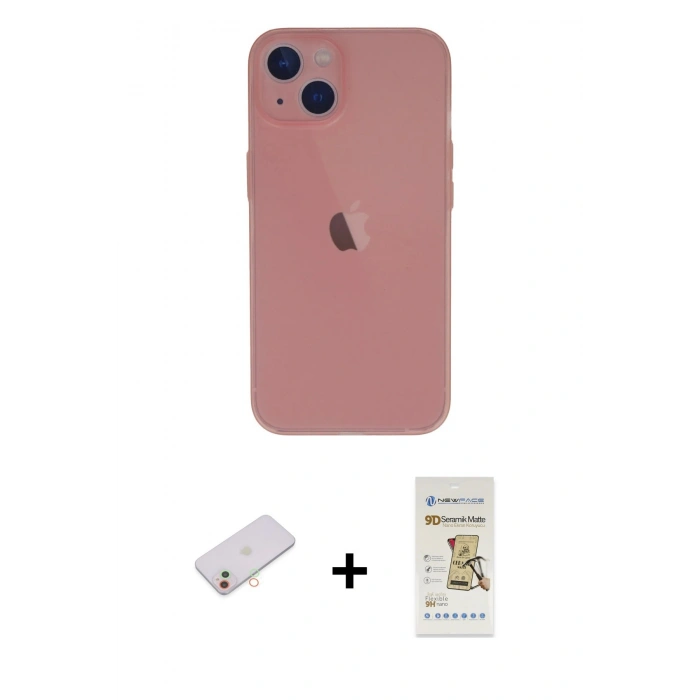 MARSİLYAN™- iPhone 13 Mini Kılıf Yadigar Yansıma Serisi - Siyah Mat Seramik Nano Ekran Koruyucu + Renkli Kamera Lens Koruma Cam - YL