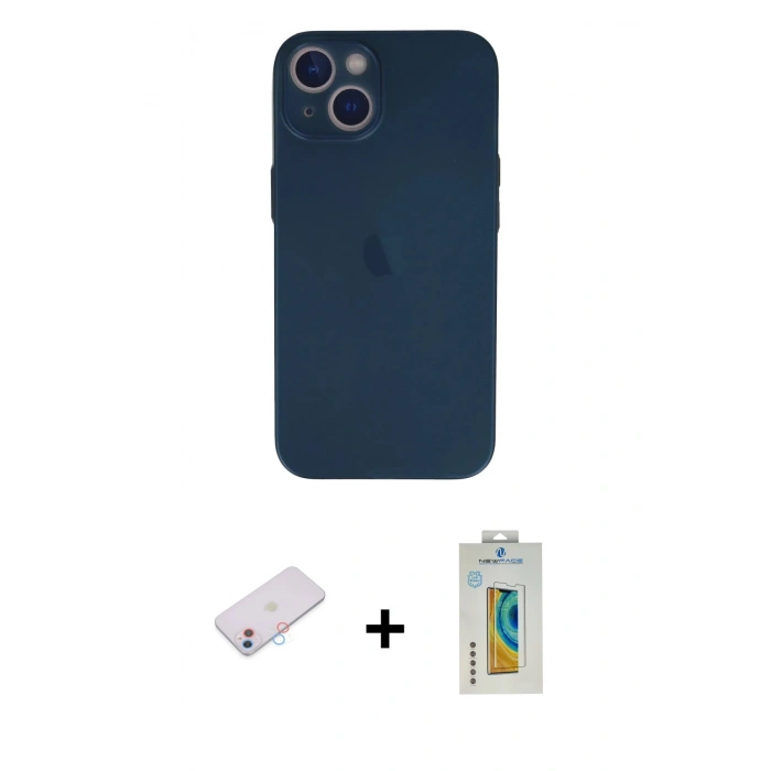 MARSİLYAN™- iPhone 13 Mini Kılıf Yadigar Yansıma Serisi - Siyah Polymer Nano Ekran Koruyucu + Pembe Renkli Kamera Lens Koruma Cam