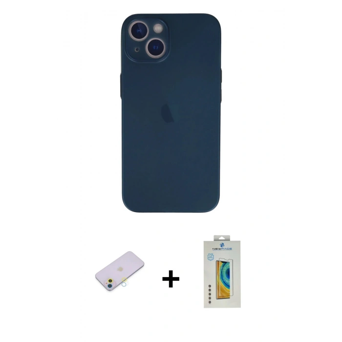 MARSİLYAN™- iPhone 13 Mini Kılıf Yadigar Yansıma Serisi - Siyah Polymer Nano Ekran Koruyucu + Renkli Kamera Lens Koruma Cam - SI