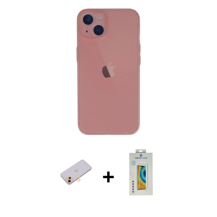MARSİLYAN™- iPhone 13 Mini Kılıf Yadigar Yansıma Serisi - Siyah Polymer Nano Ekran Koruyucu + Renkli Kamera Lens Koruma Cam - SI