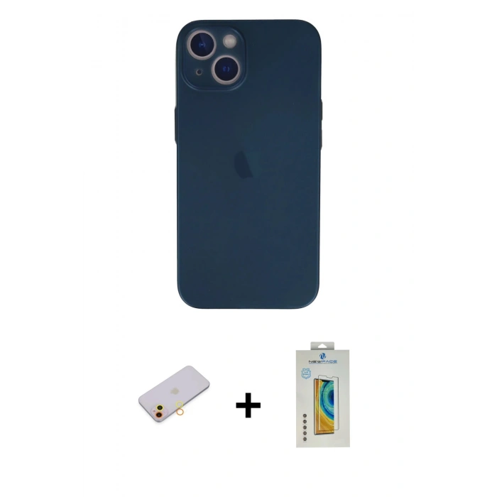 MARSİLYAN™- iPhone 13 Mini Kılıf Yadigar Yansıma Serisi - Siyah Polymer Nano Ekran Koruyucu + Renkli Kamera Lens Koruma Cam - SI