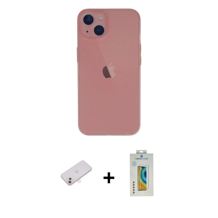 MARSİLYAN™- iPhone 13 Mini Kılıf Yadigar Yansıma Serisi - Siyah Polymer Nano Ekran Koruyucu + Yeşil Renkli Kamera Lens Koruma Cam