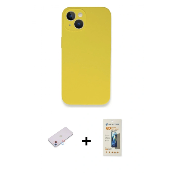 MARSİLYAN™- iPhone 13 Mini Kılıf Zirve Modern Özel Seri - Siyah 6D Mat Seramik Hayalet Nano Ekran Koruyucu + Renkli Kamera Lens Koruma Cam - PE