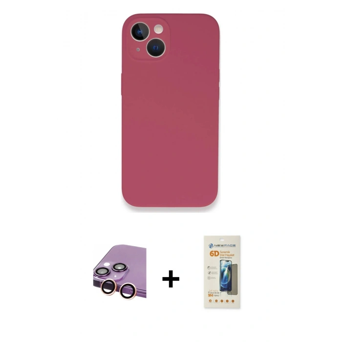 MARSİLYAN™- iPhone 13 Mini Kılıf Zirve Modern Özel Seri - Siyah 6D Mat Seramik Hayalet Nano Ekran Koruyucu + Raze Metal Kamera Lens - PE