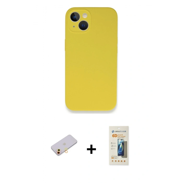 MARSİLYAN™- iPhone 13 Mini Kılıf Zirve Modern Özel Seri - Siyah 6D Mat Seramik Hayalet Nano Ekran Koruyucu + Renkli Kamera Lens Koruma Cam - SI