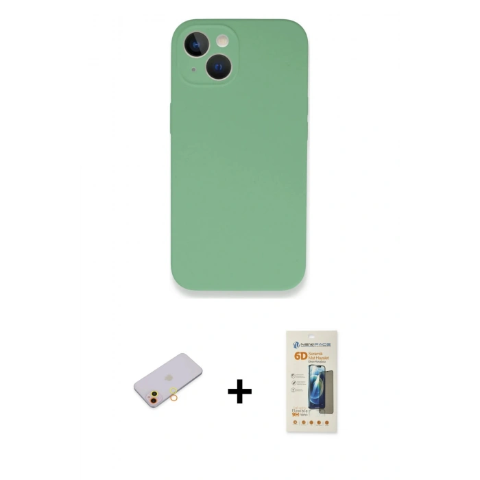 MARSİLYAN™- iPhone 13 Mini Kılıf Zirve Modern Özel Seri - Siyah 6D Mat Seramik Hayalet Nano Ekran Koruyucu + Renkli Kamera Lens Koruma Cam - SI