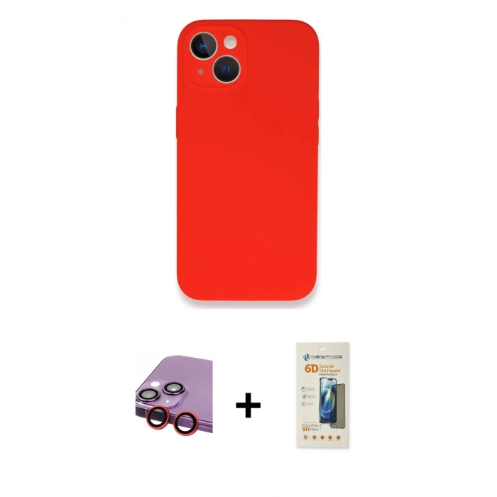MARSİLYAN™- iPhone 13 Mini Kılıf Zirve Modern Özel Seri - Siyah 6D Mat Seramik Hayalet Nano Ekran Koruyucu + Raze Metal Kamera Lens - KI