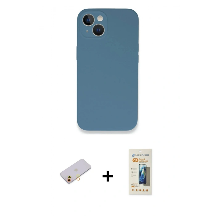 MARSİLYAN™- iPhone 13 Mini Kılıf Zirve Modern Özel Seri - Siyah 6D Mat Seramik Hayalet Nano Ekran Koruyucu + Renkli Kamera Lens Koruma Cam - SI