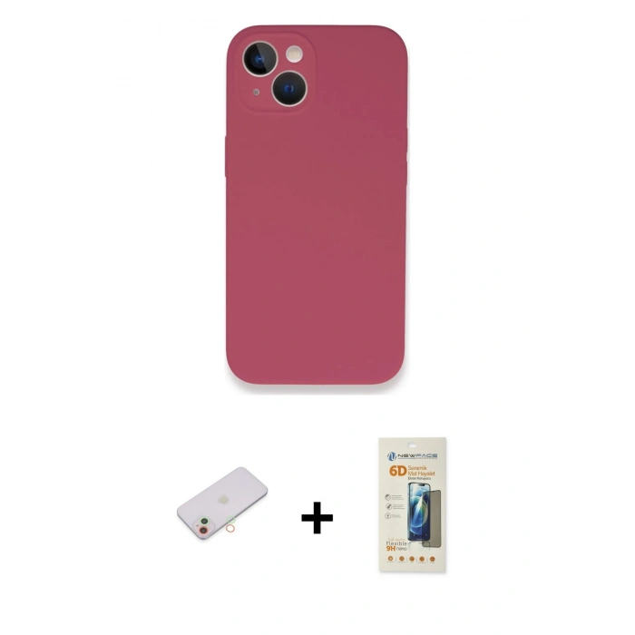 MARSİLYAN™- iPhone 13 Mini Kılıf Zirve Modern Özel Seri - Siyah 6D Mat Seramik Hayalet Nano Ekran Koruyucu + Renkli Kamera Lens Koruma Cam - YL