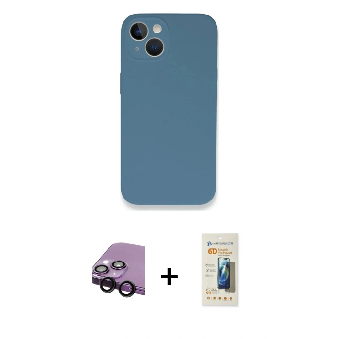 MARSİLYAN™- iPhone 13 Mini Kılıf Zirve Modern Özel Seri - Siyah 6D Mat Seramik Hayalet Nano Ekran Koruyucu + Raze Metal Kamera Lens - SH