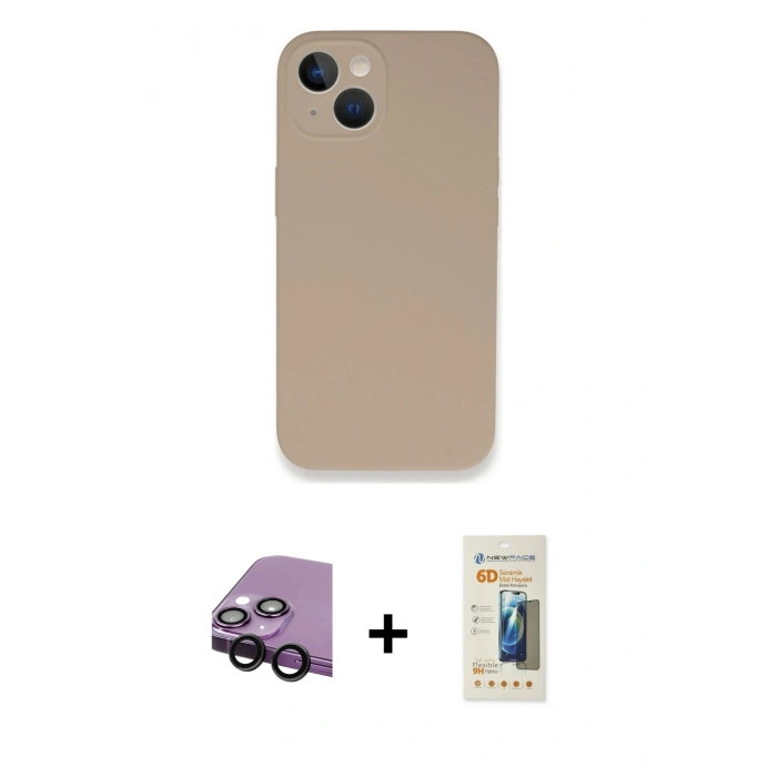 MARSİLYAN™- iPhone 13 Mini Kılıf Zirve Modern Özel Seri - Siyah 6D Mat Seramik Hayalet Nano Ekran Koruyucu + Raze Metal Kamera Lens - SH