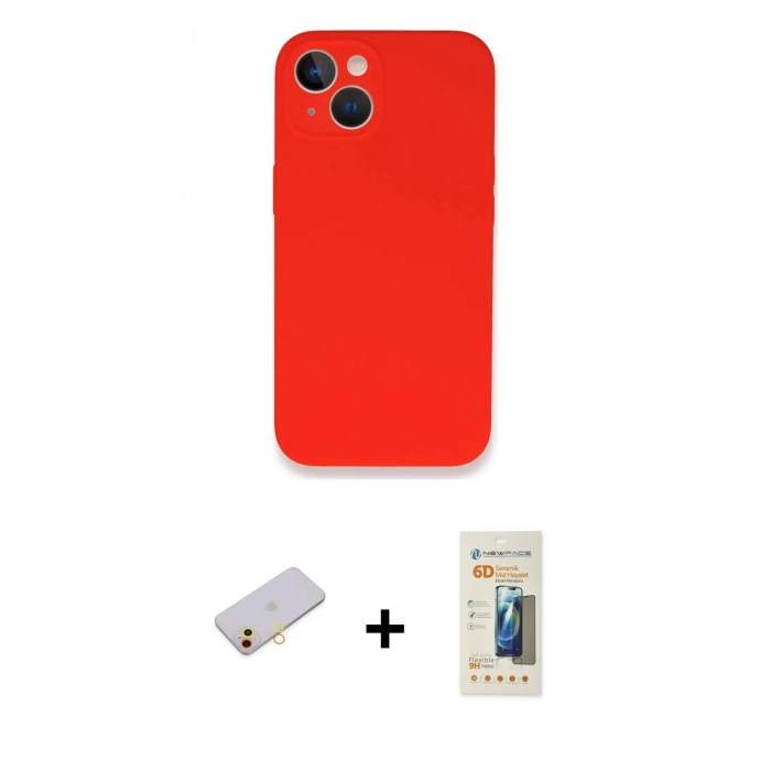 MARSİLYAN™- iPhone 13 Mini Kılıf Zirve Modern Özel Seri - Siyah 6D Mat Seramik Hayalet Nano Ekran Koruyucu + Renkli Kamera Lens Koruma Cam - SI