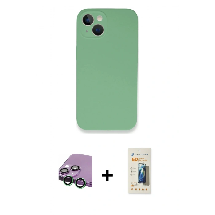 MARSİLYAN™- iPhone 13 Mini Kılıf Zirve Modern Özel Seri - Siyah 6D Mat Seramik Hayalet Nano Ekran Koruyucu + Raze Metal Kamera Lens - YL