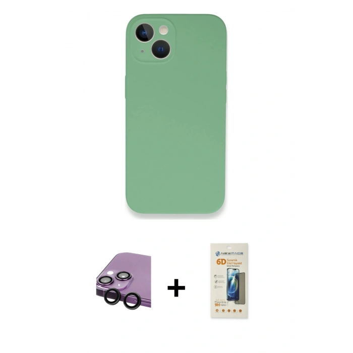 MARSİLYAN™- iPhone 13 Mini Kılıf Zirve Modern Özel Seri - Siyah 6D Mat Seramik Hayalet Nano Ekran Koruyucu + Raze Metal Kamera Lens - SH