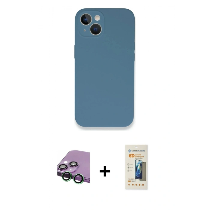 MARSİLYAN™- iPhone 13 Mini Kılıf Zirve Modern Özel Seri - Siyah 6D Mat Seramik Hayalet Nano Ekran Koruyucu + Raze Metal Kamera Lens - YL