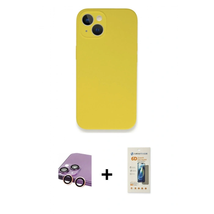 MARSİLYAN™- iPhone 13 Mini Kılıf Zirve Modern Özel Seri - Siyah 6D Mat Seramik Hayalet Nano Ekran Koruyucu + Raze Metal Kamera Lens - PE