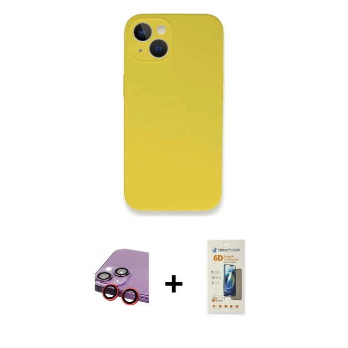 MARSİLYAN™- iPhone 13 Mini Kılıf Zirve Modern Özel Seri - Siyah 6D Mat Seramik Hayalet Nano Ekran Koruyucu + Raze Metal Kamera Lens - KI