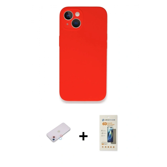MARSİLYAN™- iPhone 13 Mini Kılıf Zirve Modern Özel Seri - Siyah 6D Mat Seramik Hayalet Nano Ekran Koruyucu + Renkli Kamera Lens Koruma Cam - PE