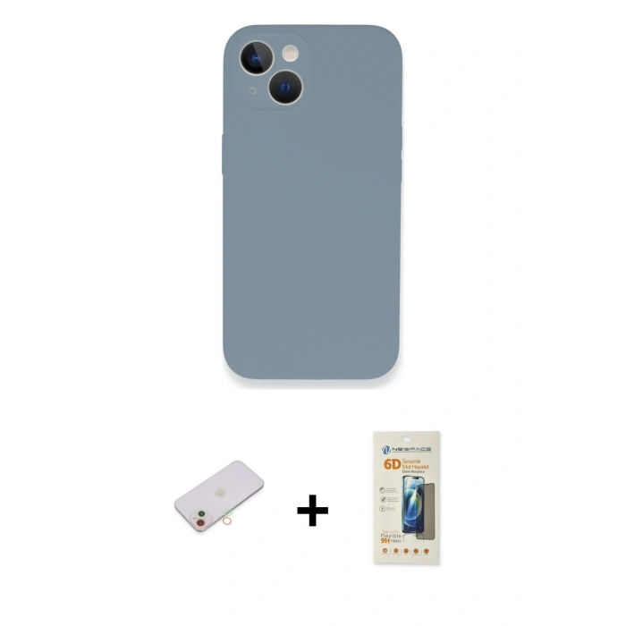 MARSİLYAN™- iPhone 13 Mini Kılıf Zirve Modern Özel Seri - Siyah 6D Mat Seramik Hayalet Nano Ekran Koruyucu + Renkli Kamera Lens Koruma Cam - YL