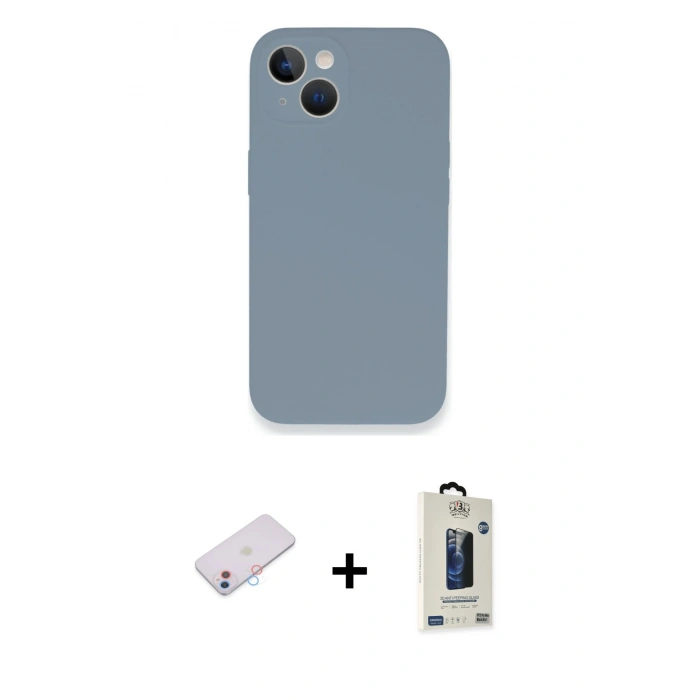 MARSİLYAN™- iPhone 13 Mini Kılıf Zirve Modern Özel Seri - Siyah Bilvis Hayalet Cam Ekran Koruyucu + Renkli Kamera Lens Koruma Cam - PE