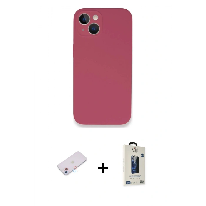 MARSİLYAN™- iPhone 13 Mini Kılıf Zirve Modern Özel Seri - Siyah Bilvis Hayalet Cam Ekran Koruyucu + Renkli Kamera Lens Koruma Cam - PE