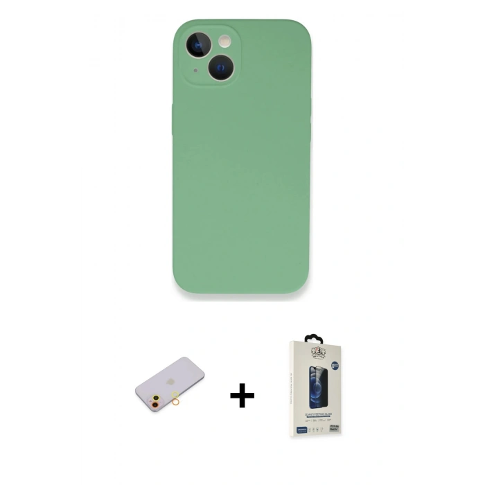 MARSİLYAN™- iPhone 13 Mini Kılıf Zirve Modern Özel Seri - Siyah Bilvis Hayalet Cam Ekran Koruyucu + Renkli Kamera Lens Koruma Cam - SI