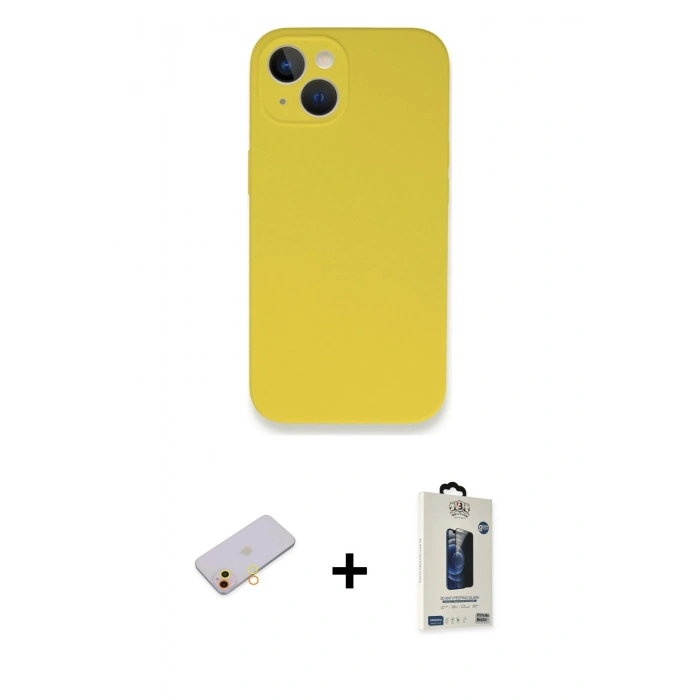 MARSİLYAN™- iPhone 13 Mini Kılıf Zirve Modern Özel Seri - Siyah Bilvis Hayalet Cam Ekran Koruyucu + Renkli Kamera Lens Koruma Cam - SI