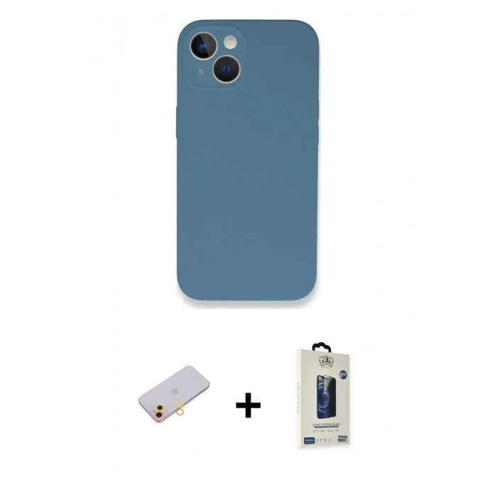 MARSİLYAN™- iPhone 13 Mini Kılıf Zirve Modern Özel Seri - Siyah Bilvis Hayalet Cam Ekran Koruyucu + Renkli Kamera Lens Koruma Cam - SI