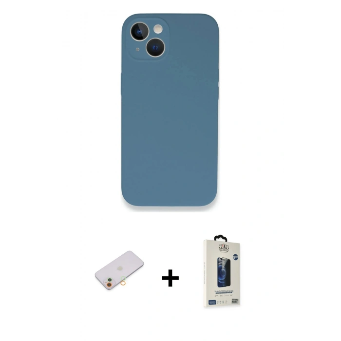 MARSİLYAN™- iPhone 13 Mini Kılıf Zirve Modern Özel Seri - Siyah Bilvis Hayalet Cam Ekran Koruyucu + Renkli Kamera Lens Koruma Cam - TU