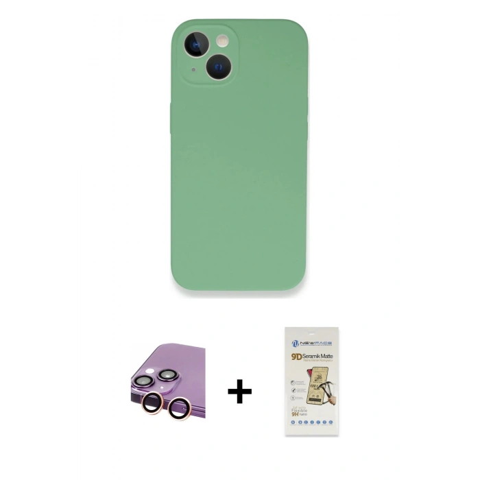 MARSİLYAN™- iPhone 13 Mini Kılıf Zirve Modern Özel Seri - Siyah Mat Seramik Nano Ekran Koruyucu + Raze Metal Kamera Lens - PE