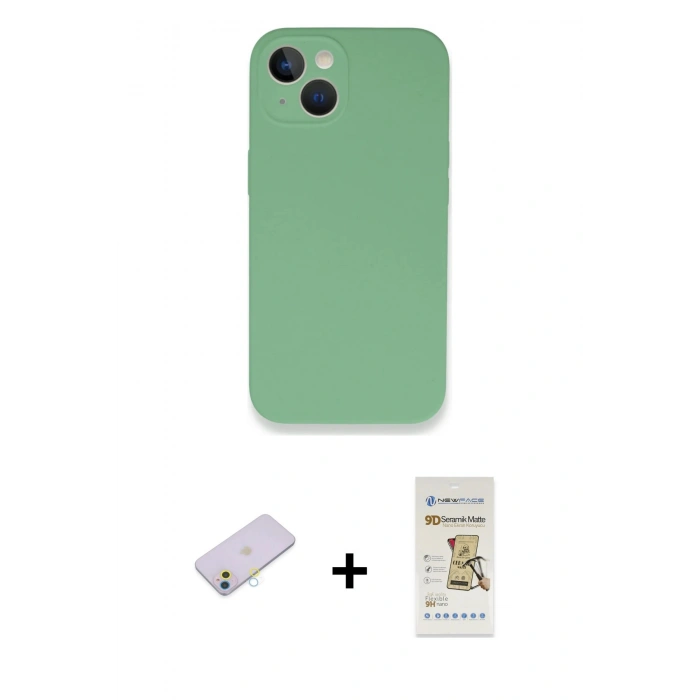 MARSİLYAN™- iPhone 13 Mini Kılıf Zirve Modern Özel Seri - Siyah Mat Seramik Nano Ekran Koruyucu + Renkli Kamera Lens Koruma Cam - SI