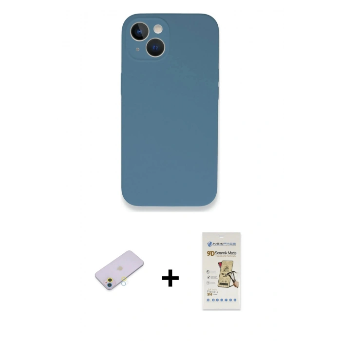 MARSİLYAN™- iPhone 13 Mini Kılıf Zirve Modern Özel Seri - Siyah Mat Seramik Nano Ekran Koruyucu + Renkli Kamera Lens Koruma Cam - SI