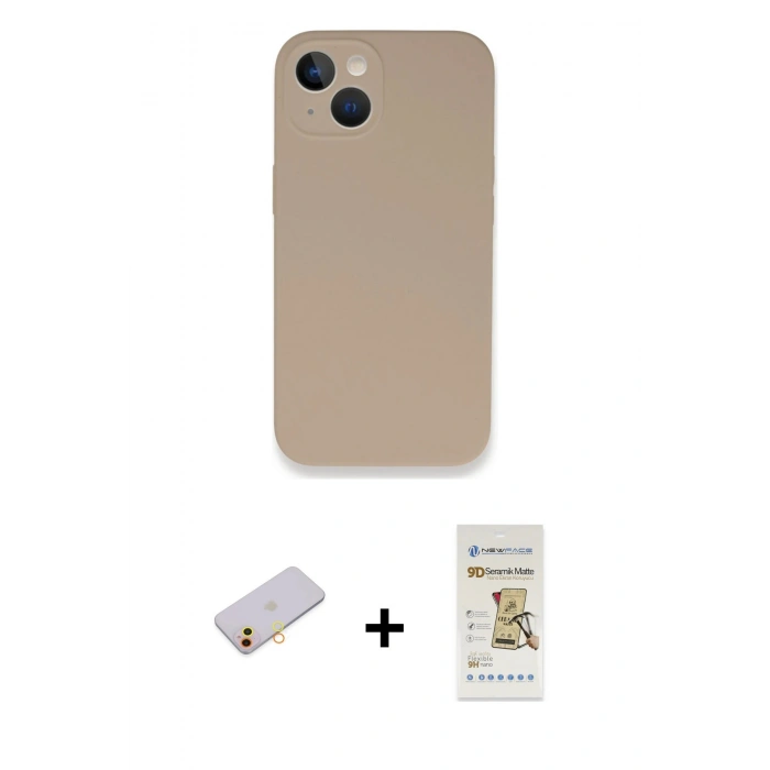 MARSİLYAN™- iPhone 13 Mini Kılıf Zirve Modern Özel Seri - Siyah Mat Seramik Nano Ekran Koruyucu + Renkli Kamera Lens Koruma Cam - SI