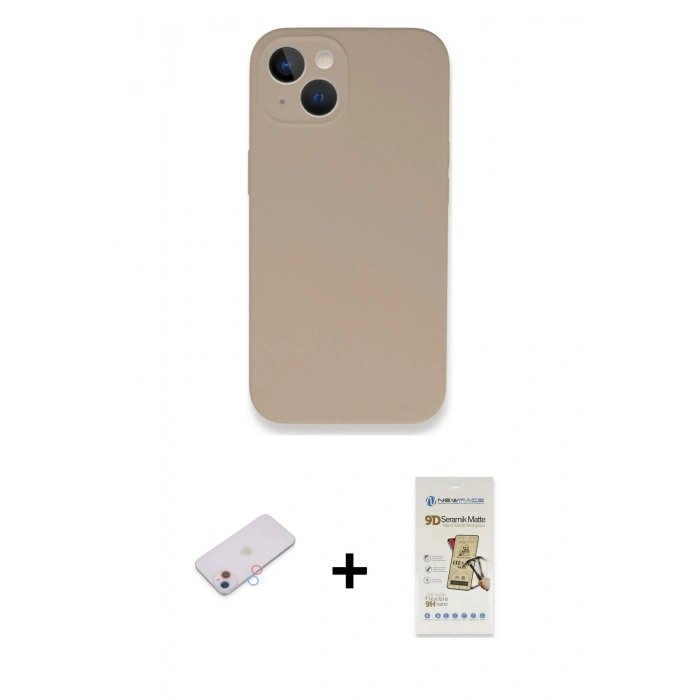 MARSİLYAN™- iPhone 13 Mini Kılıf Zirve Modern Özel Seri - Siyah Mat Seramik Nano Ekran Koruyucu + Renkli Kamera Lens Koruma Cam - PE