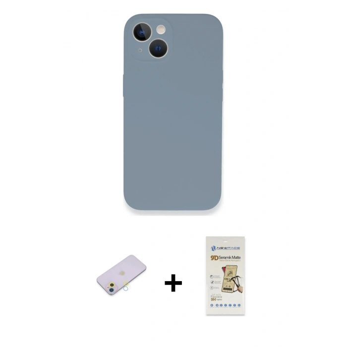 MARSİLYAN™- iPhone 13 Mini Kılıf Zirve Modern Özel Seri - Siyah Mat Seramik Nano Ekran Koruyucu + Renkli Kamera Lens Koruma Cam - SI